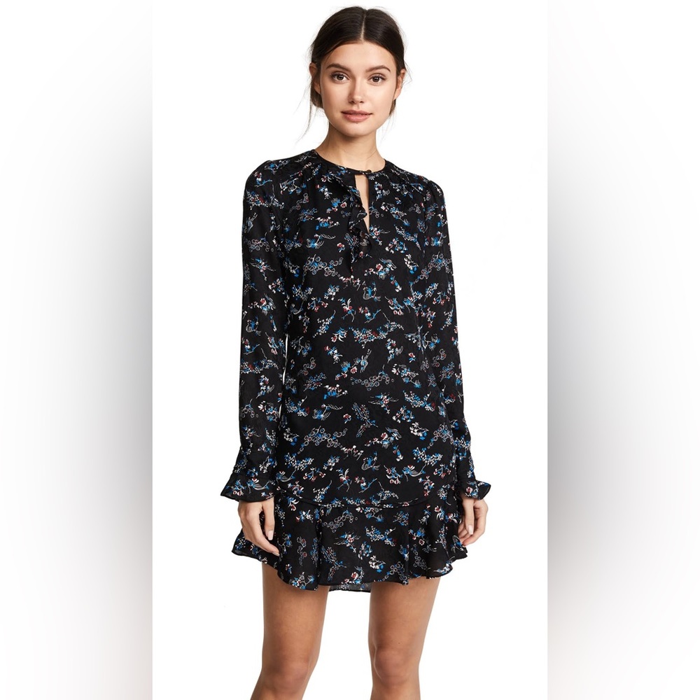 Veronica Beard Preston 100% Silk Black Floral Mini Dress, Long Sleeve, Size 8